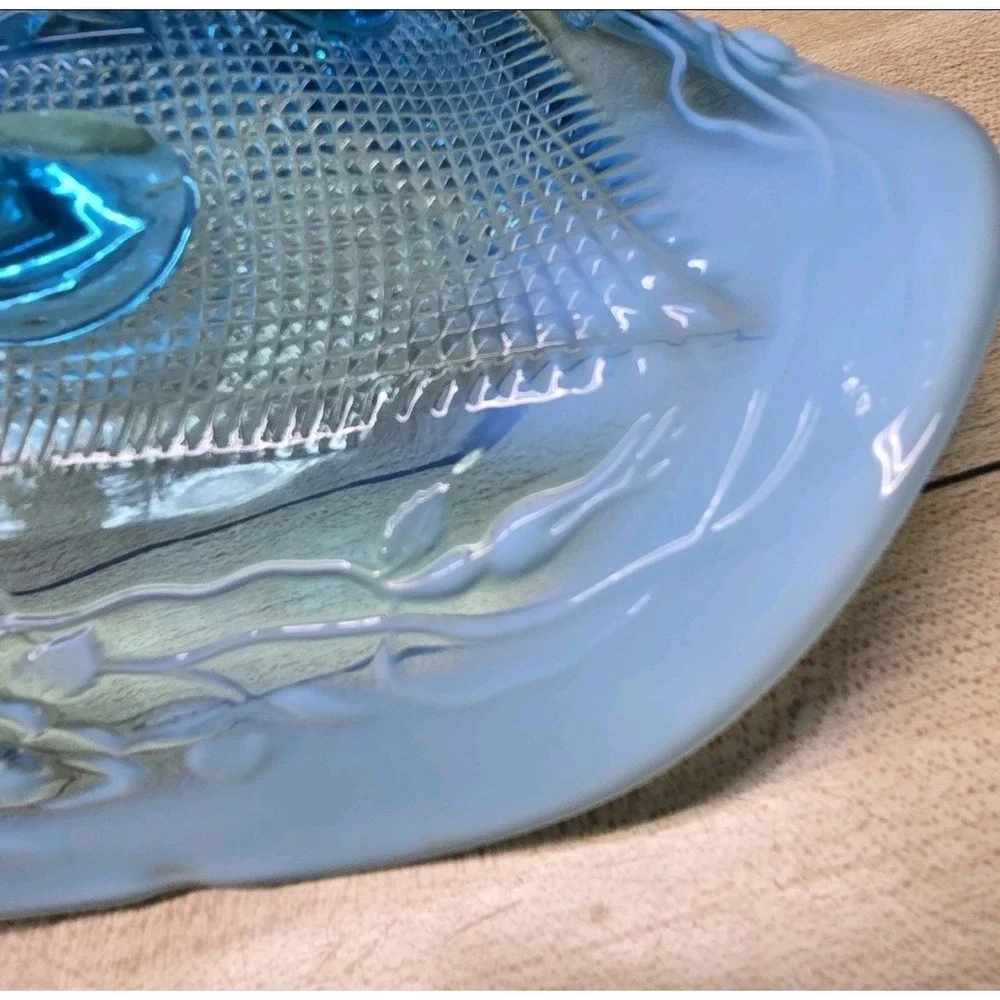 Antique Jefferson Northwood Blue‎ Opalescent Glass Bowl Tri-Footed Candy Dish